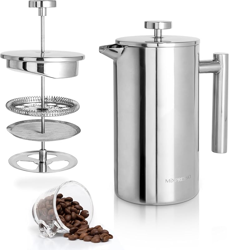 Mixpresso 26 oz Stainless Steel Double Wall Insulated French Press Cof