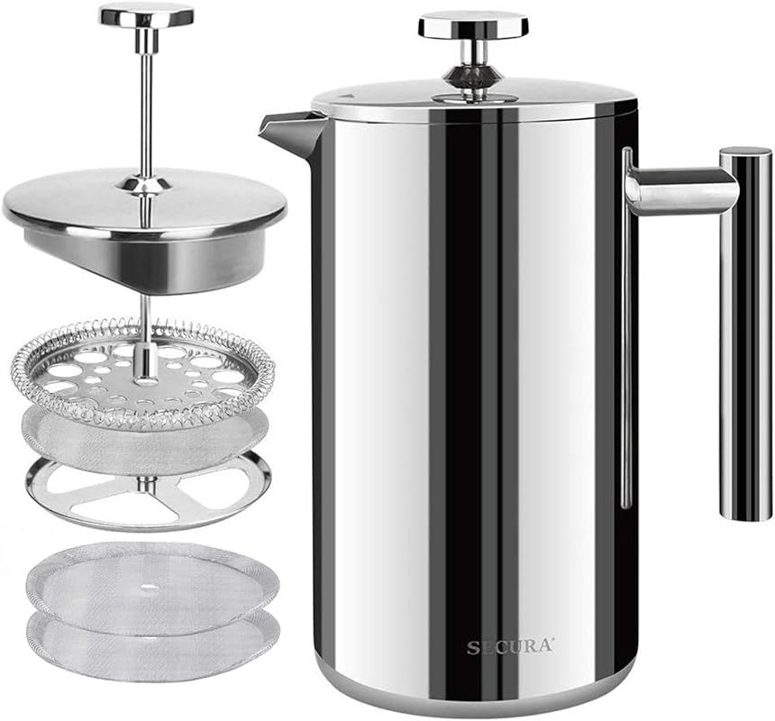 Secura 50oz Stainless Steel Insulated French Press with 2 Extra Screen