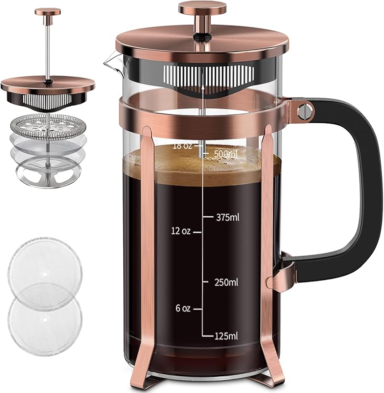 QUQIYSO 21 oz Stainless Steel French Press Coffee Maker with 4 Filters