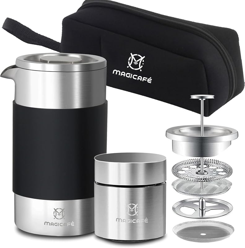 Portable French Press Coffee Maker Set with Mini Coffee Canister and B