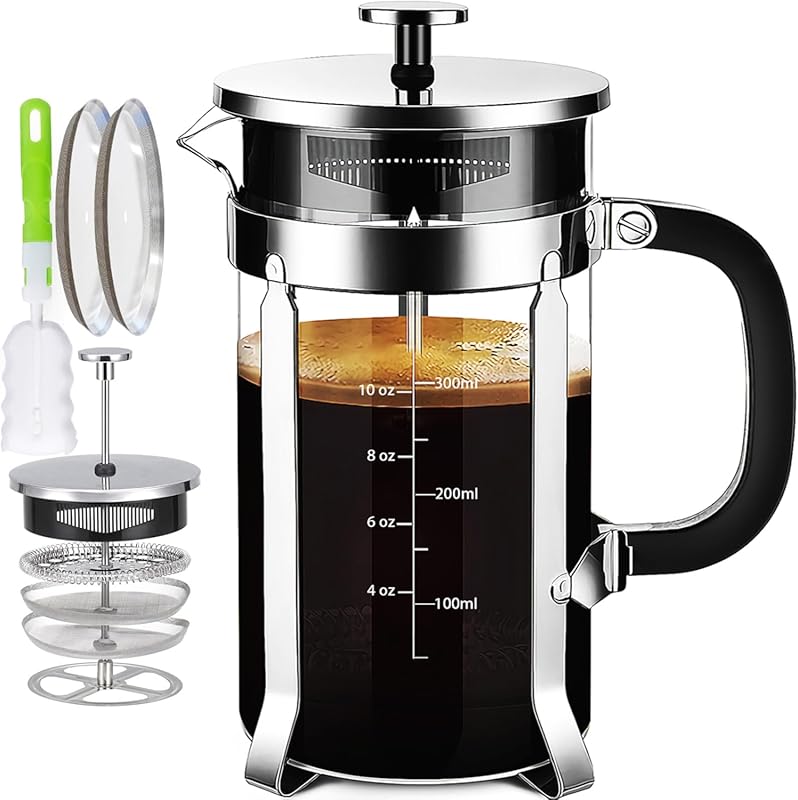 Copper 12oz French Press Coffee Maker with 304 Stainless Steel, 4-Filt