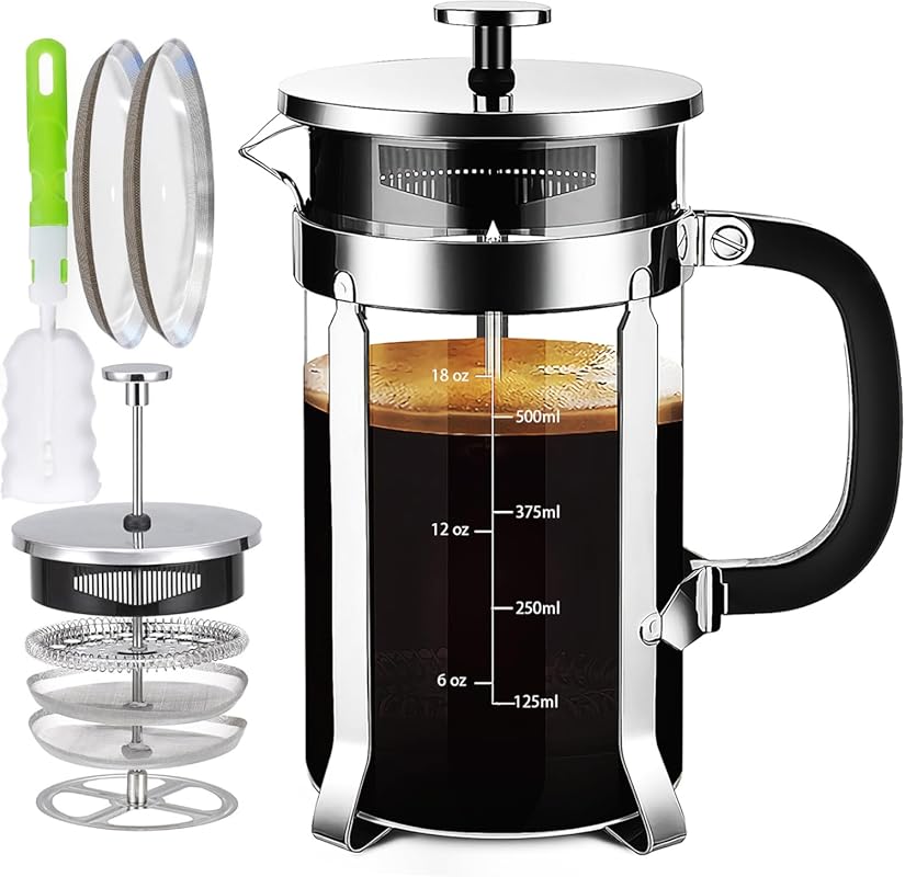 French Press Coffee Maker 12oz with 304 Stainless Steel Frame, 4-Level