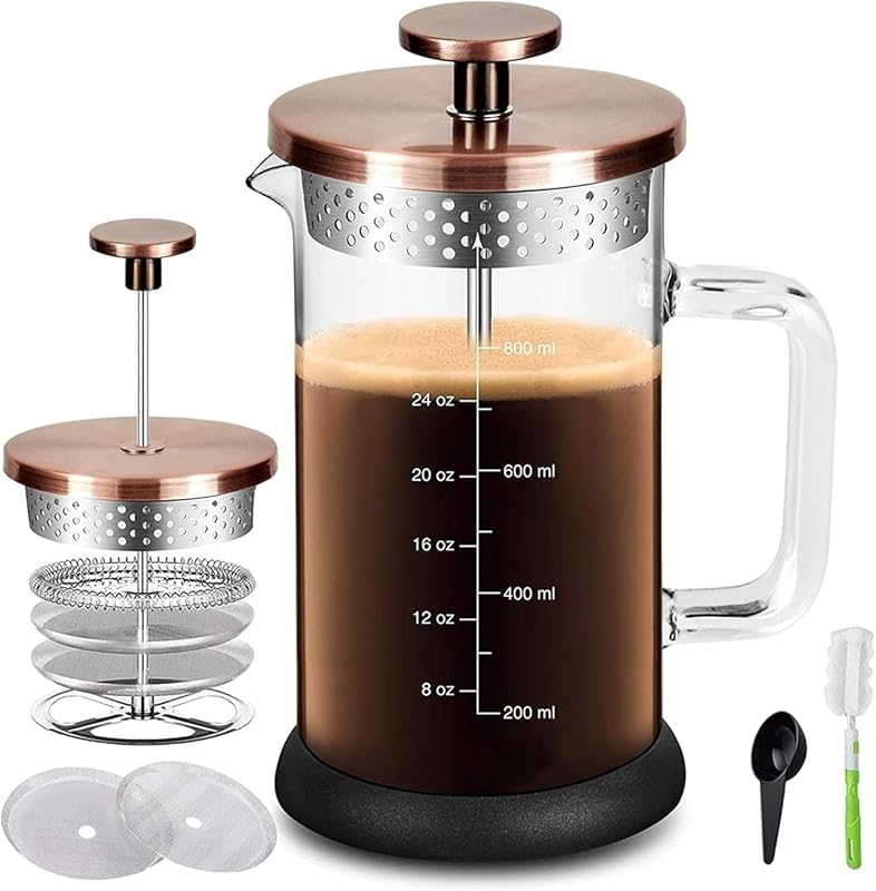 French Press Coffee Maker 34oz with 4-Filter System, Stainless Steel P