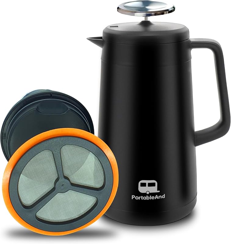 PortableAnd 34oz Double Vacuum Insulated Silicone French Press Coffee 