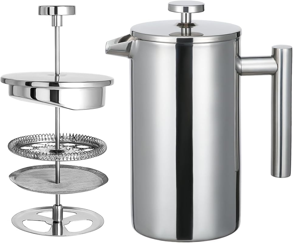 GreatChef 1 Liter Double Wall Stainless Steel French Press Coffee Make