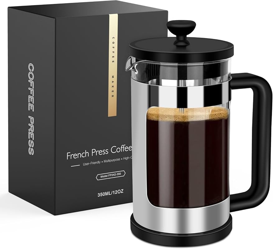 RAINBEAN 12oz Mini French Press Coffee Maker with 3 Filters, Heat-Resi
