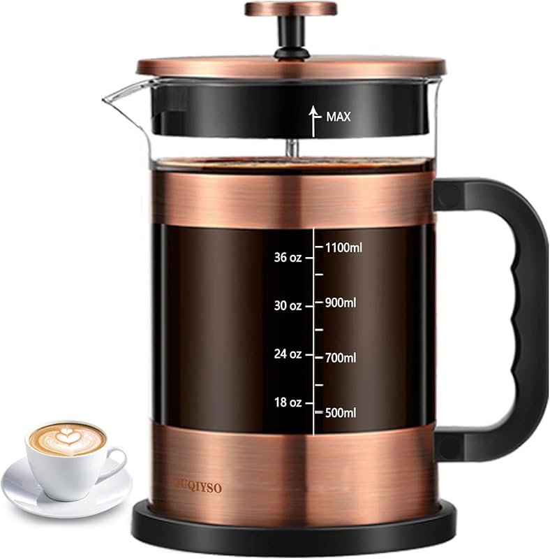 QUQIYSO 51oz Large Copper French Press Coffee Maker with 4 Filters, He