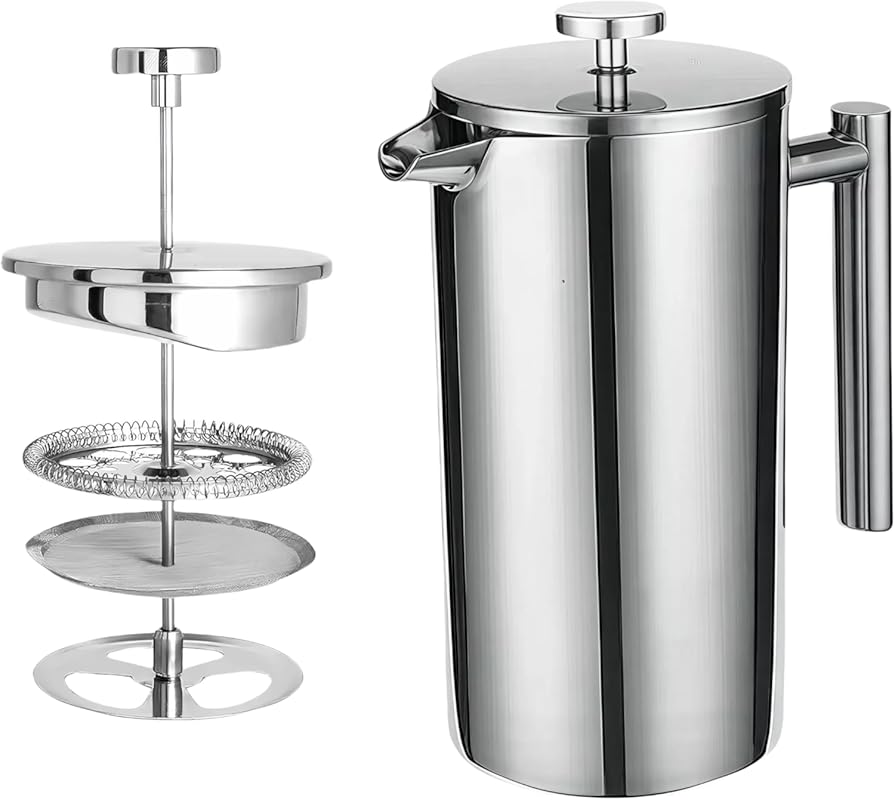34oz Stainless Steel French Press Coffee Maker, Double Wall Insulated,