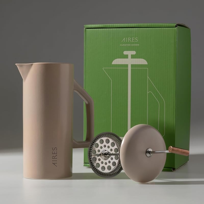 AIRES Ceramic French Press Coffee Maker 34 oz, Heat-Retaining Stonewar