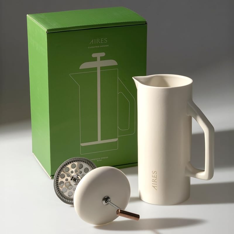 AIRES 34oz Ceramic French Press Coffee Maker, Heat-Retaining Stoneware