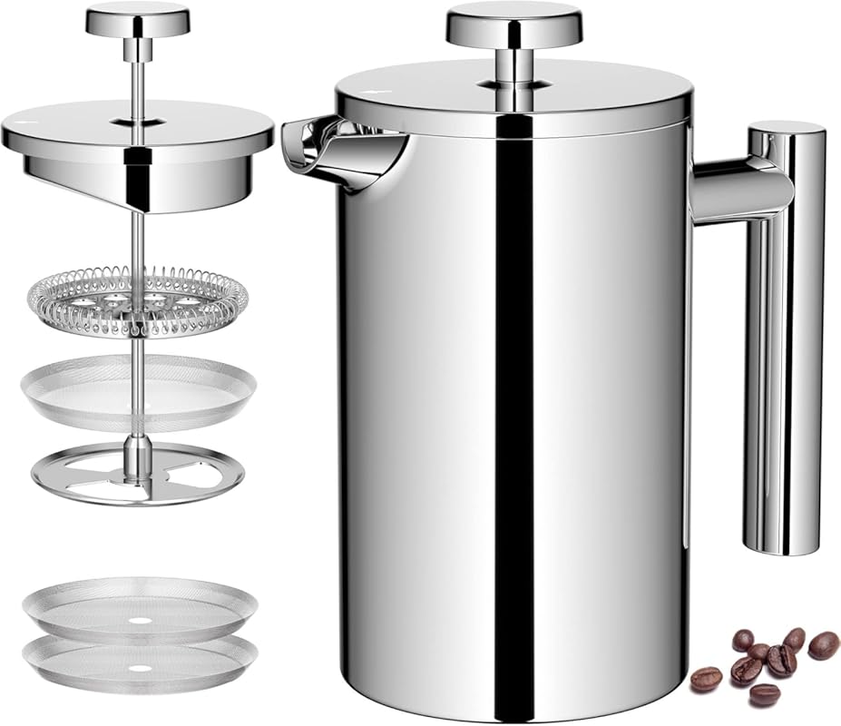 Miuly 21oz Stainless Steel French Press Coffee Maker, Double Wall Insu
