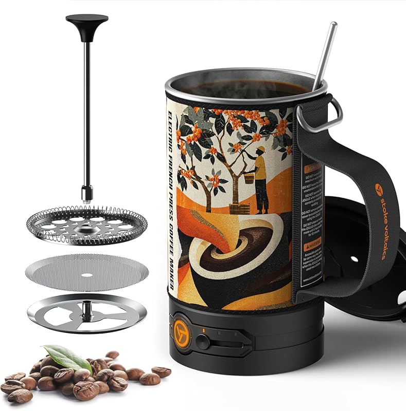 Electric French Press Coffee Maker 2-in-1 with Boil Water Function, Po