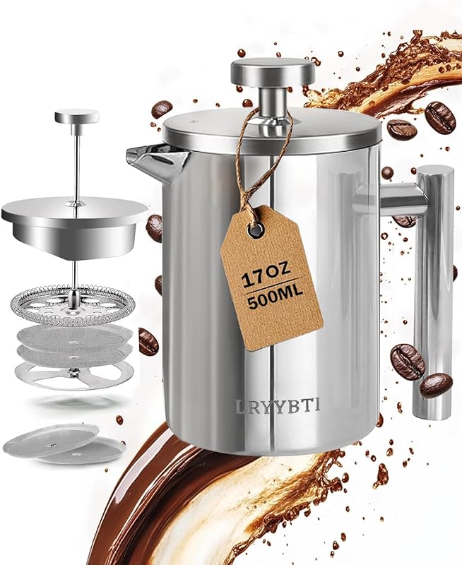 Stainless Steel 17oz French Press Coffee Maker with Measurement Scale
