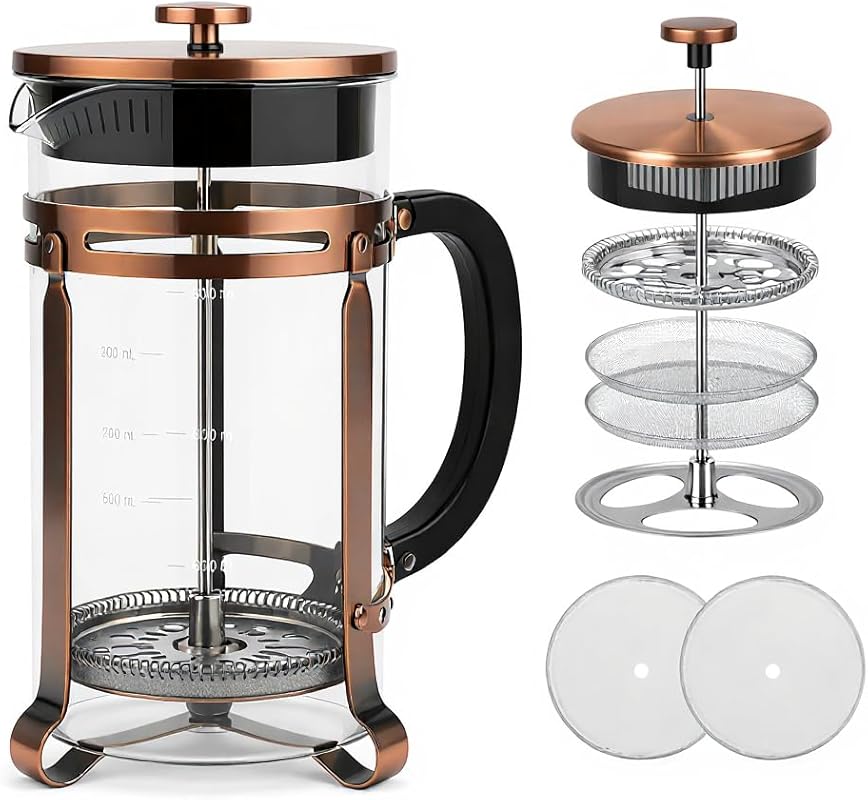 34oz Copper French Press Coffee Maker with 304 Stainless Steel 4 Filte