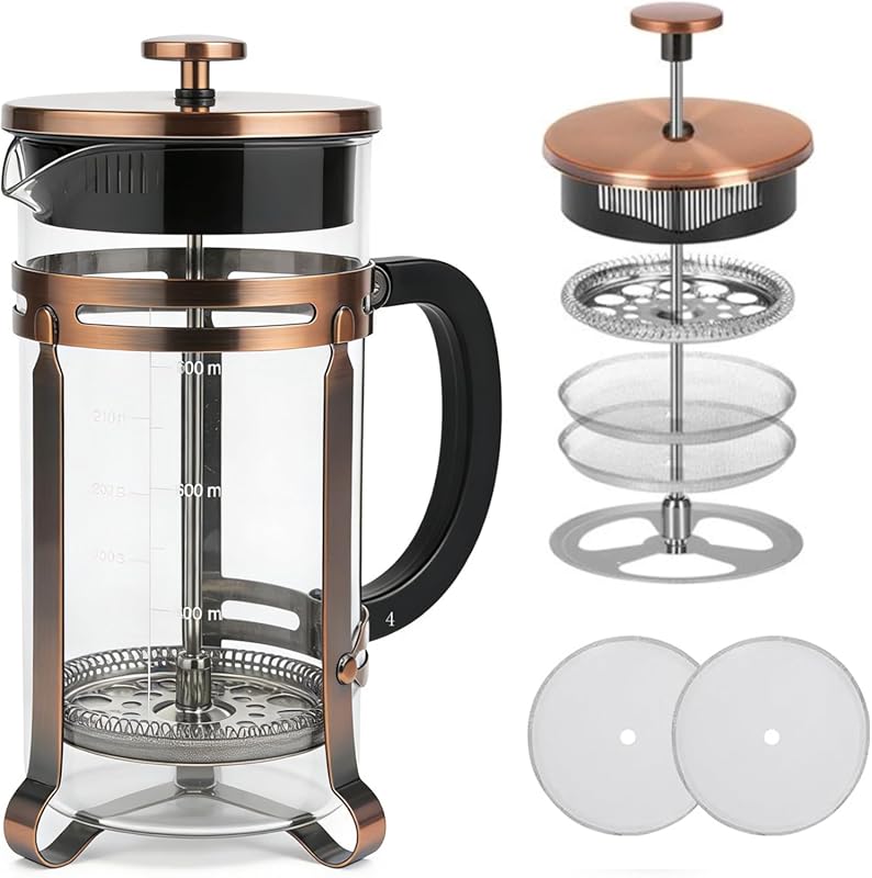 Copper 21oz French Press Coffee Maker with Double Mesh Filter, 304 Sta