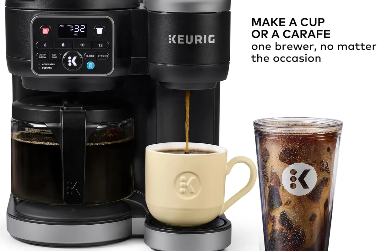 French press beside a drip coffee maker on a clean kitchen counter