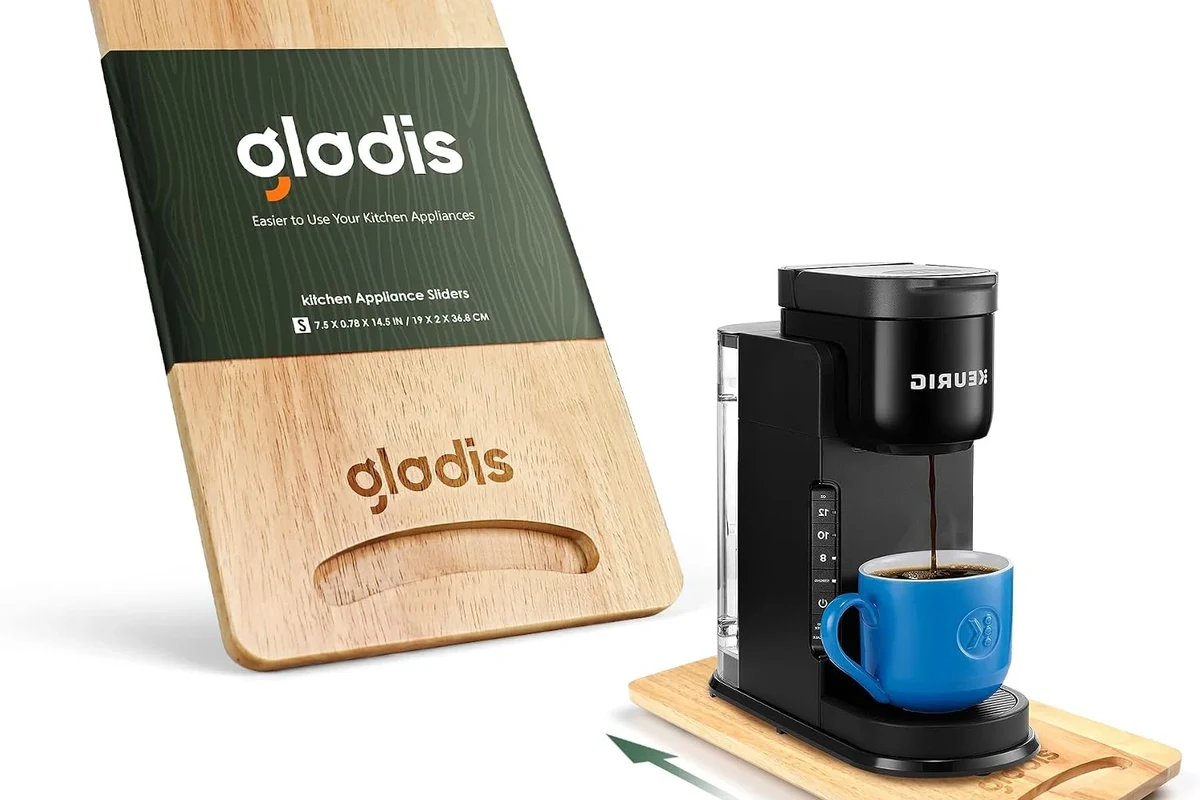 Agaro French press coffee maker with freshly brewed coffee on a kitchen counter