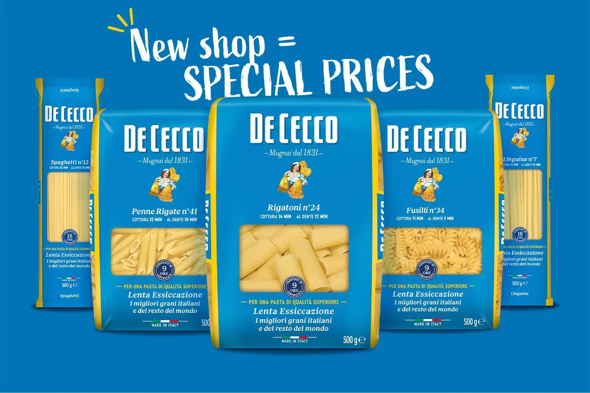 De Cecco pasta served with tomato sauce in a simple home kitchen