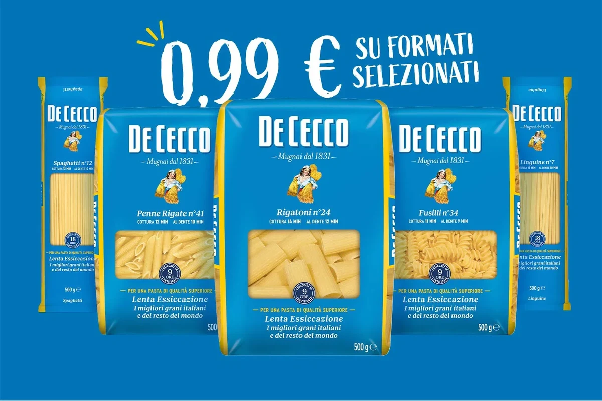 De Cecco pasta served with tomato sauce in a simple home kitchen
