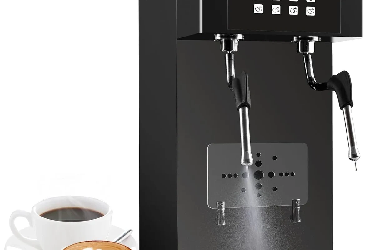 Electric milk frother making smooth milk foam in a home kitchen mug