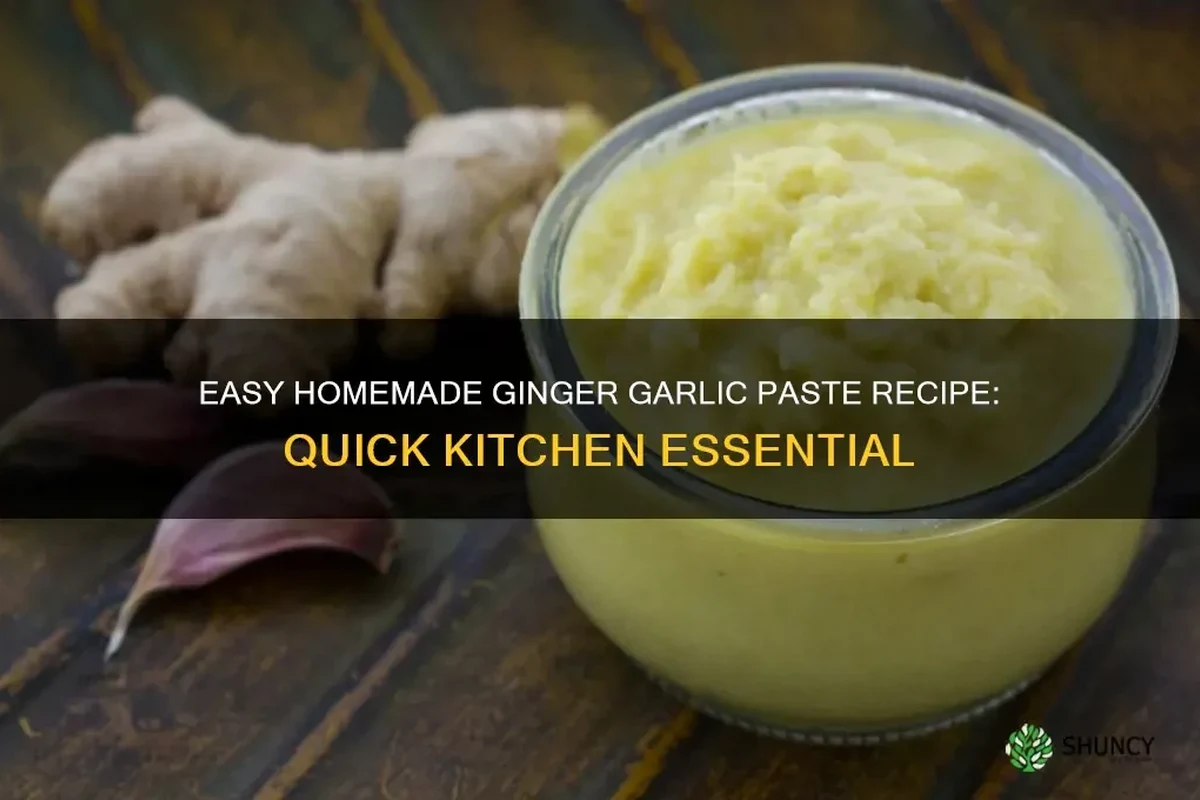 Fresh ginger and garlic paste in a small glass jar beside peeled ginger and garlic cloves