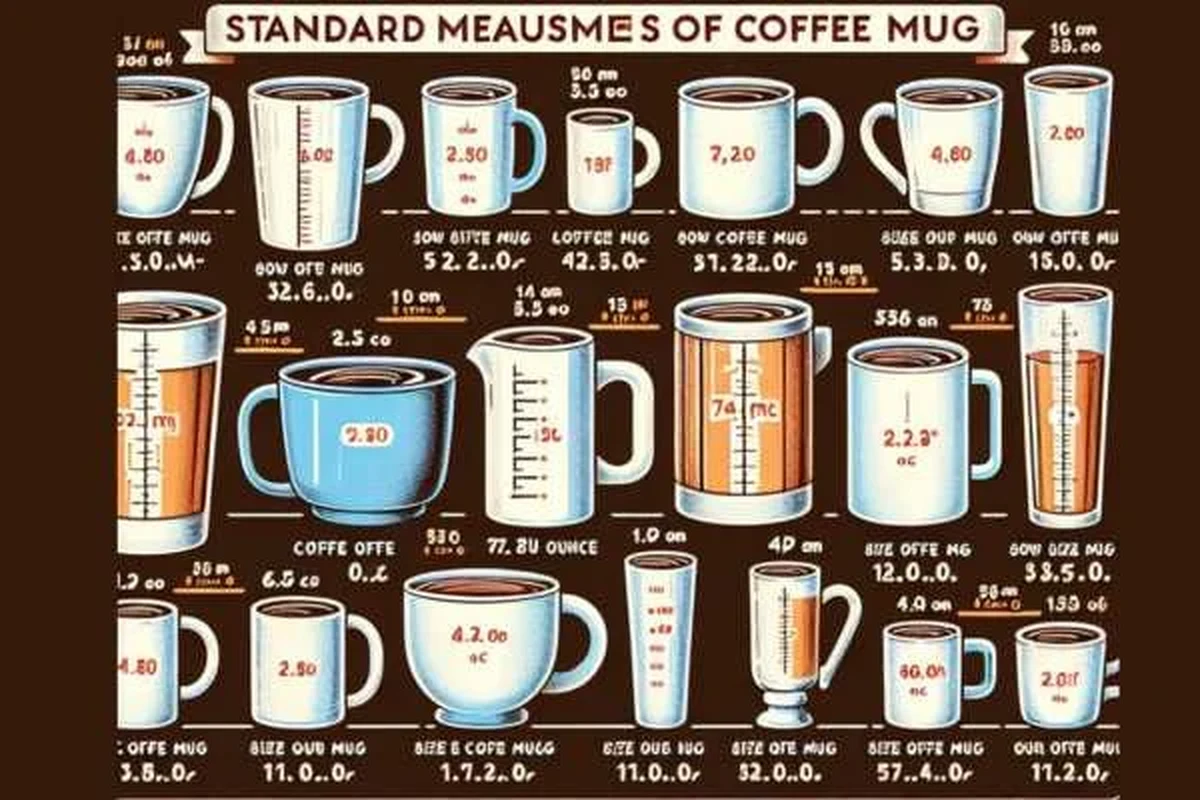 Coffee mugs in different sizes showing typical ounce capacity for everyday use