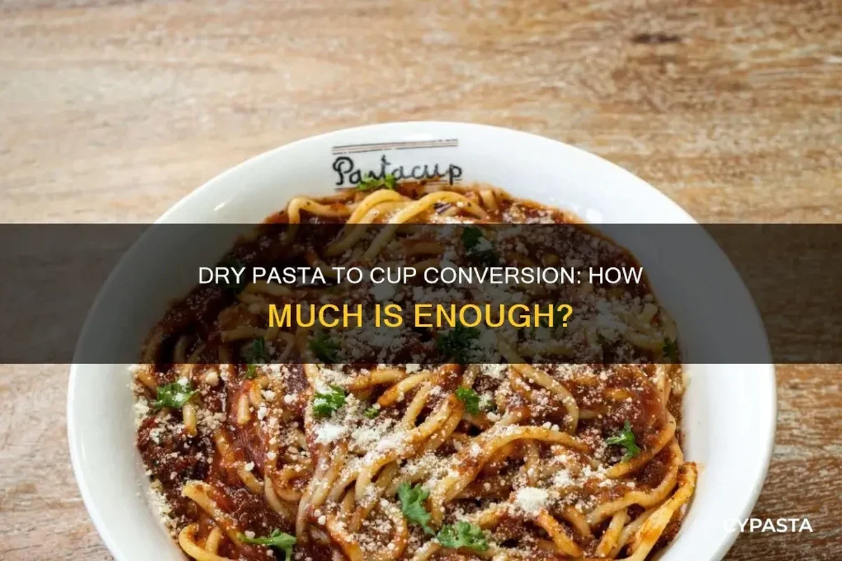 Measuring dry pasta in a cup beside a bowl of cooked pasta in a home kitchen