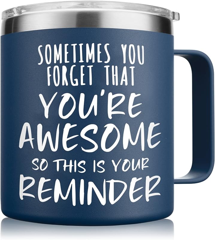 NOWWISH 14 oz Insulated Coffee Mug for Men with Lid, Navy Blue