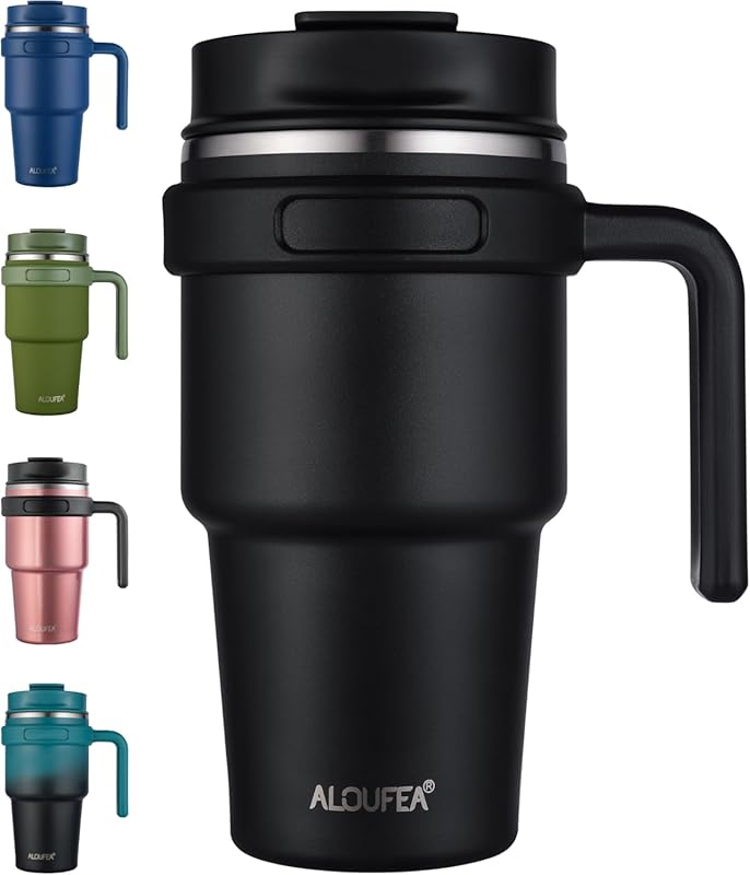 20 oz Insulated Coffee Mug Tumbler with Handle, Stainless Steel, Lid, 