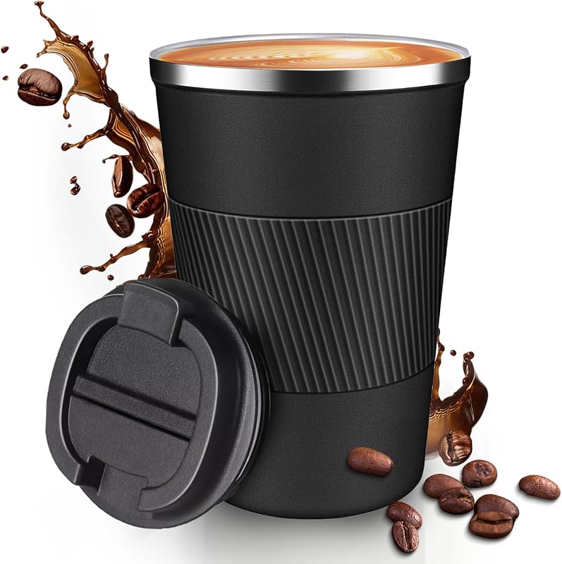 12 oz Insulated Travel Coffee Mug, Spill Proof Lid, Stainless Steel Tu