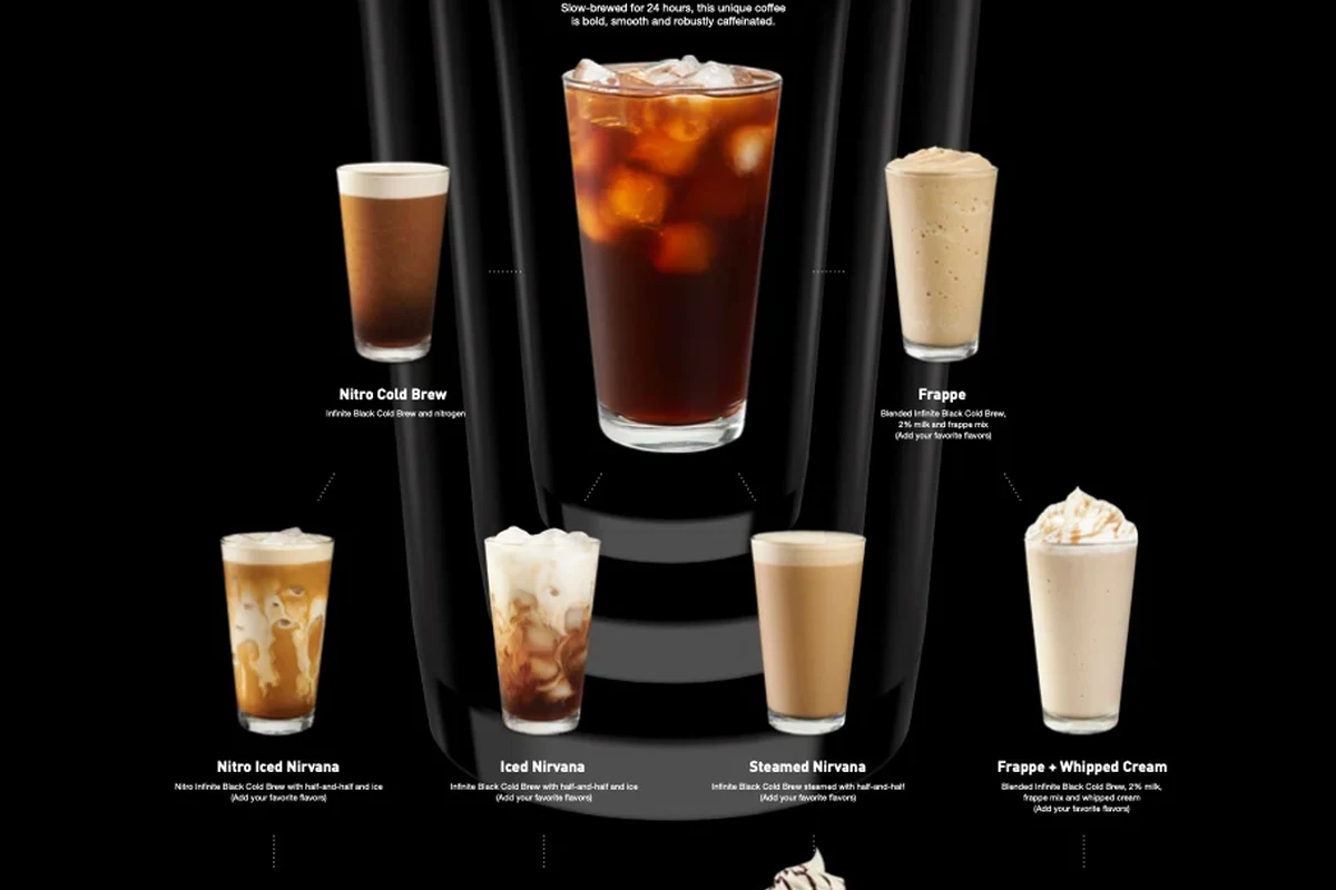 Glass of cold brew coffee on a kitchen counter with ice and brewing tools