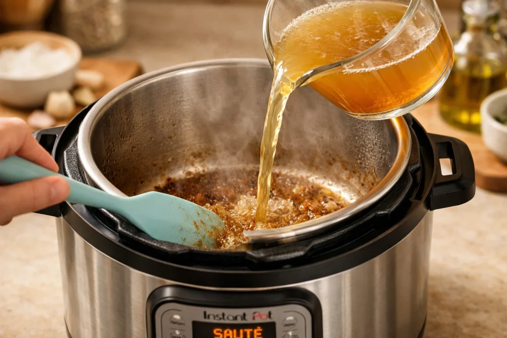 how to deglaze instant pot with broth and a silicone spatula
