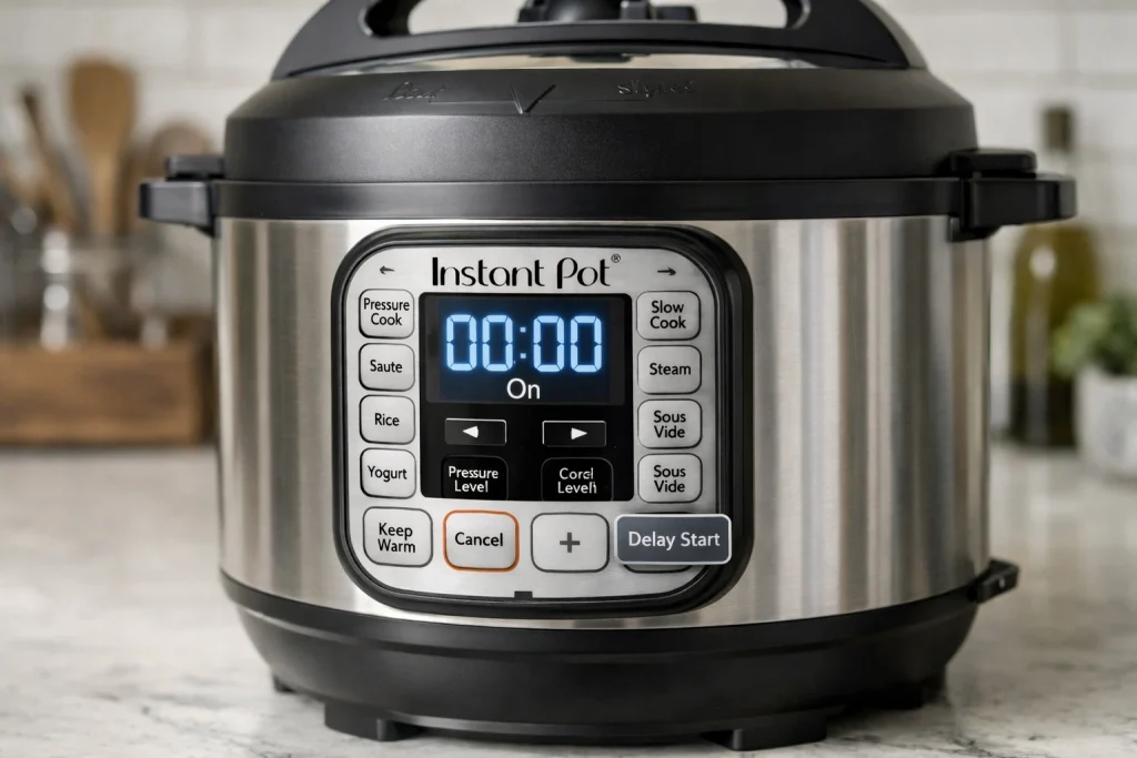 how to use delay start on Instant Pot control panel
