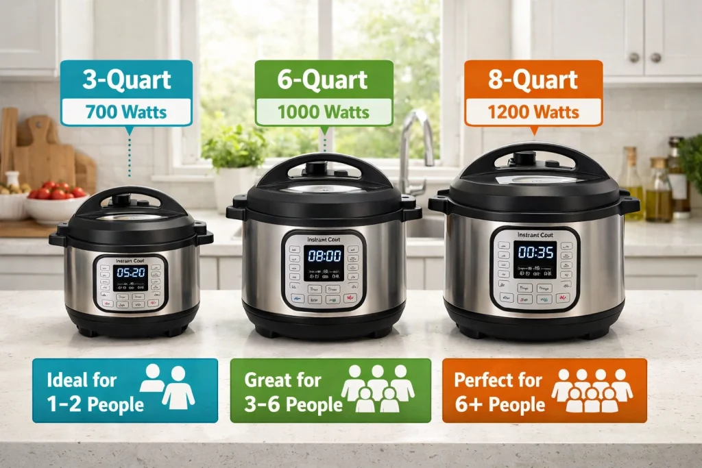 how many watts does an Instant Pot use by size comparison